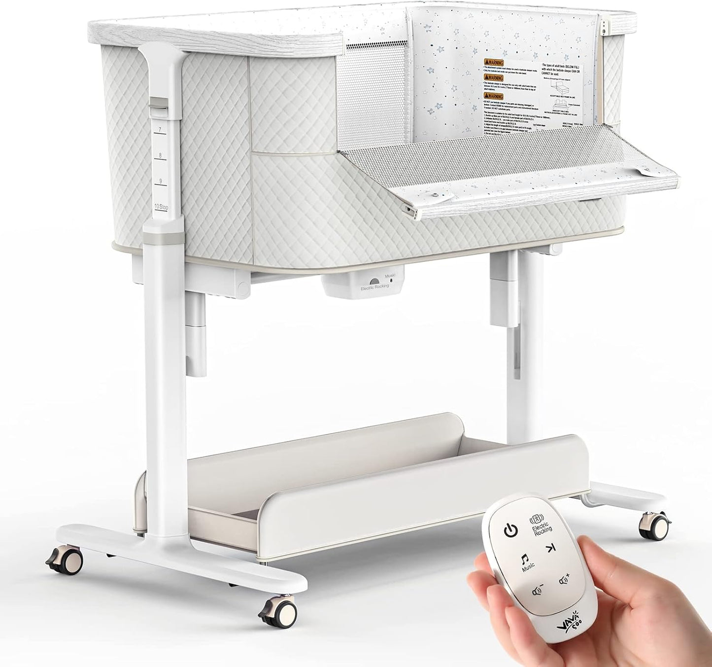 VaVaSoo Electric Rocking Bassinet: 3 Motion Settings, 5 Heights - Grey