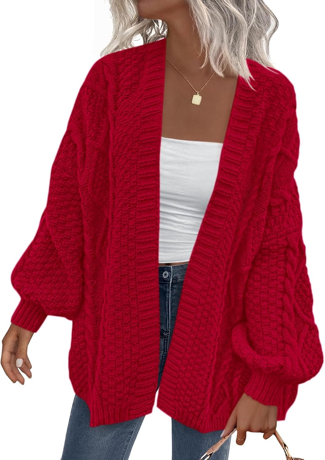 PRETTYGARDEN Women's Cable Knit Open Front Cardigan Sweater