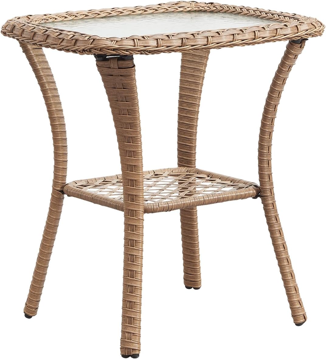Patio Tables Wicker Side Table for Outdoor Use with Glass Top