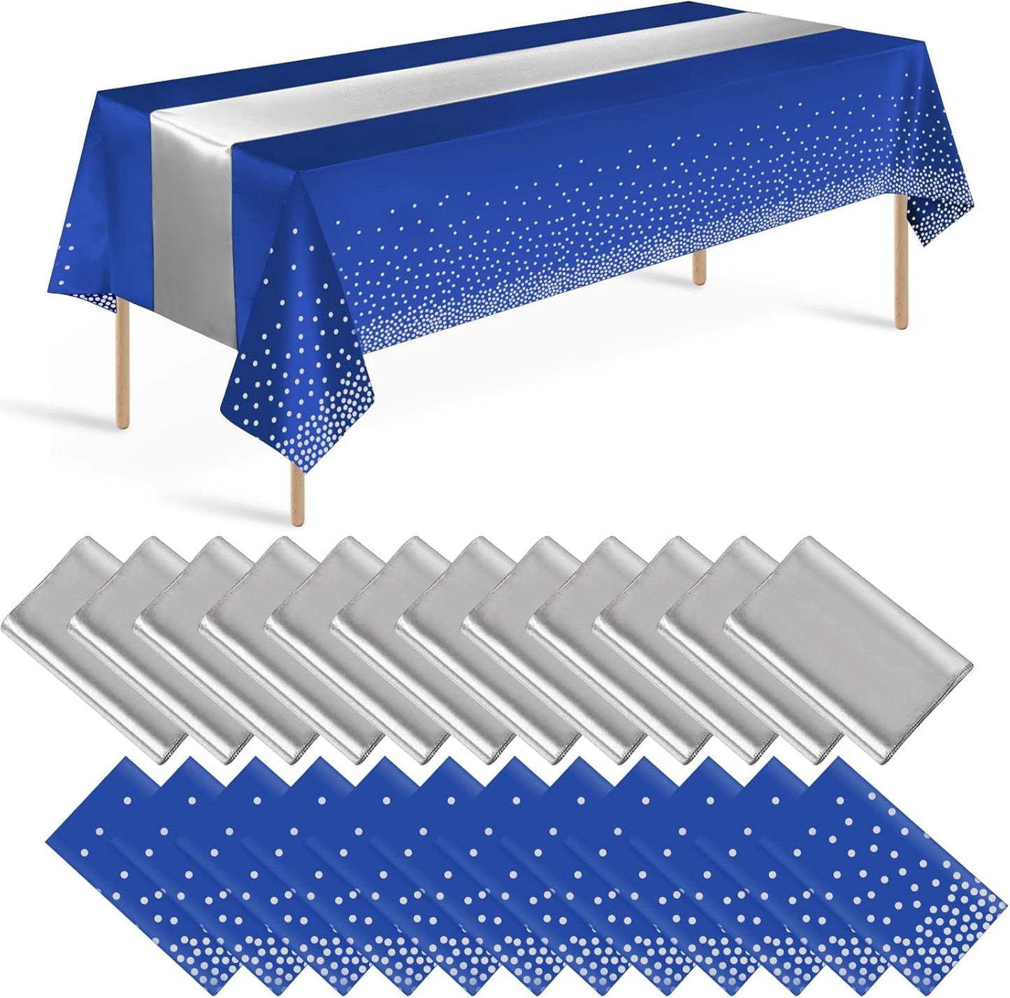 Elegant Blue and Silver Tablecloth Set for Memorable Parties