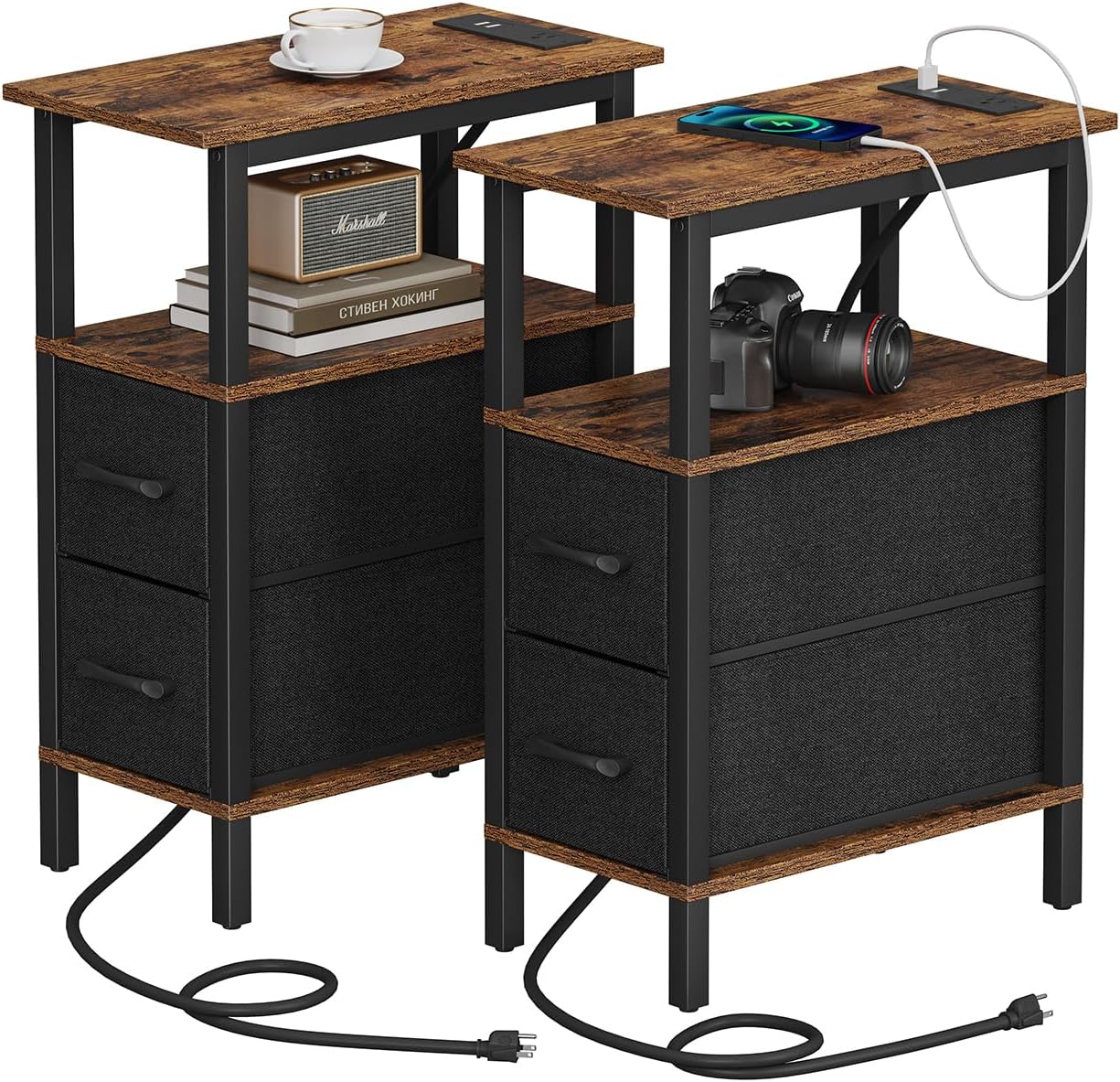 Narrow Side Table with Charging Station for Small Spaces