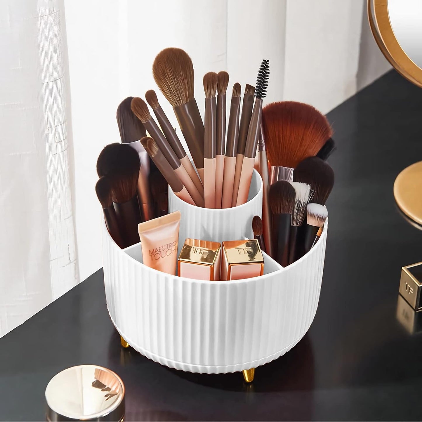 360 Rotating Makeup Brush Holder - White