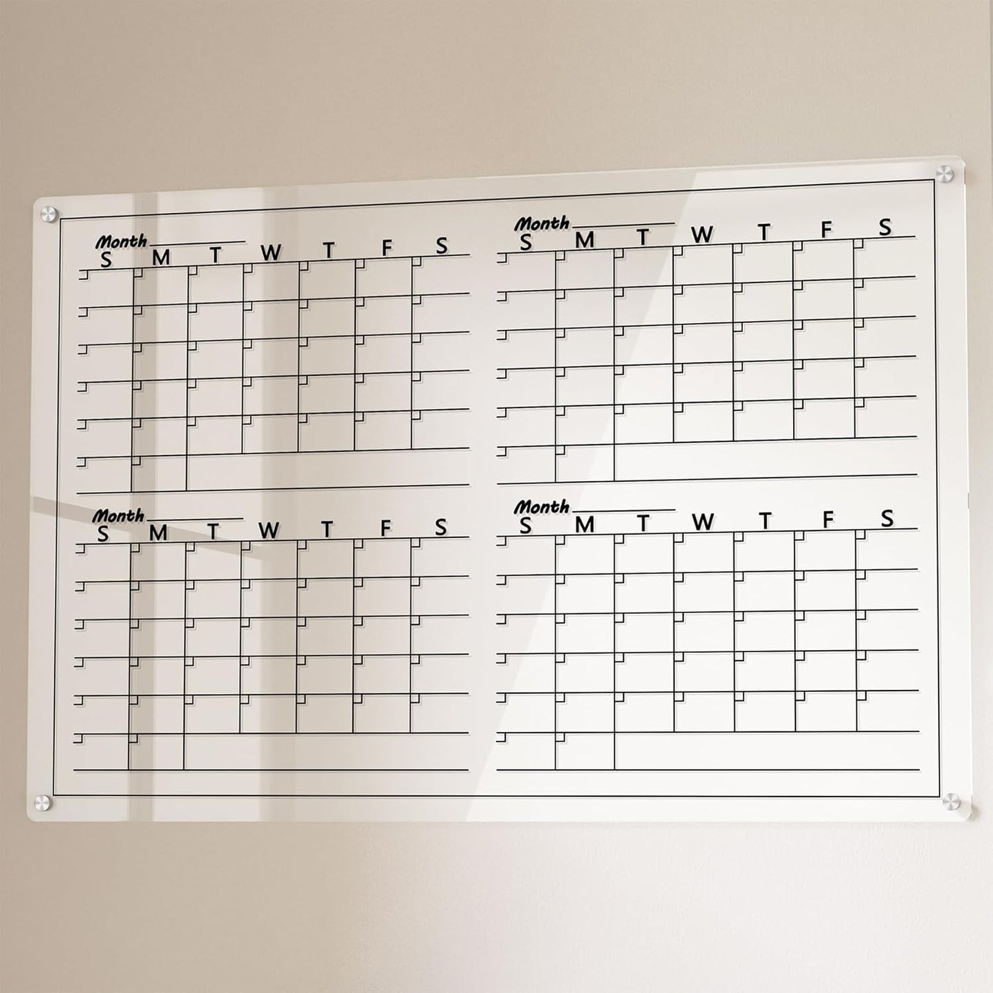 Acrylic Monthly Calendar Whiteboard for Wall - 36x24 Clear Planner
