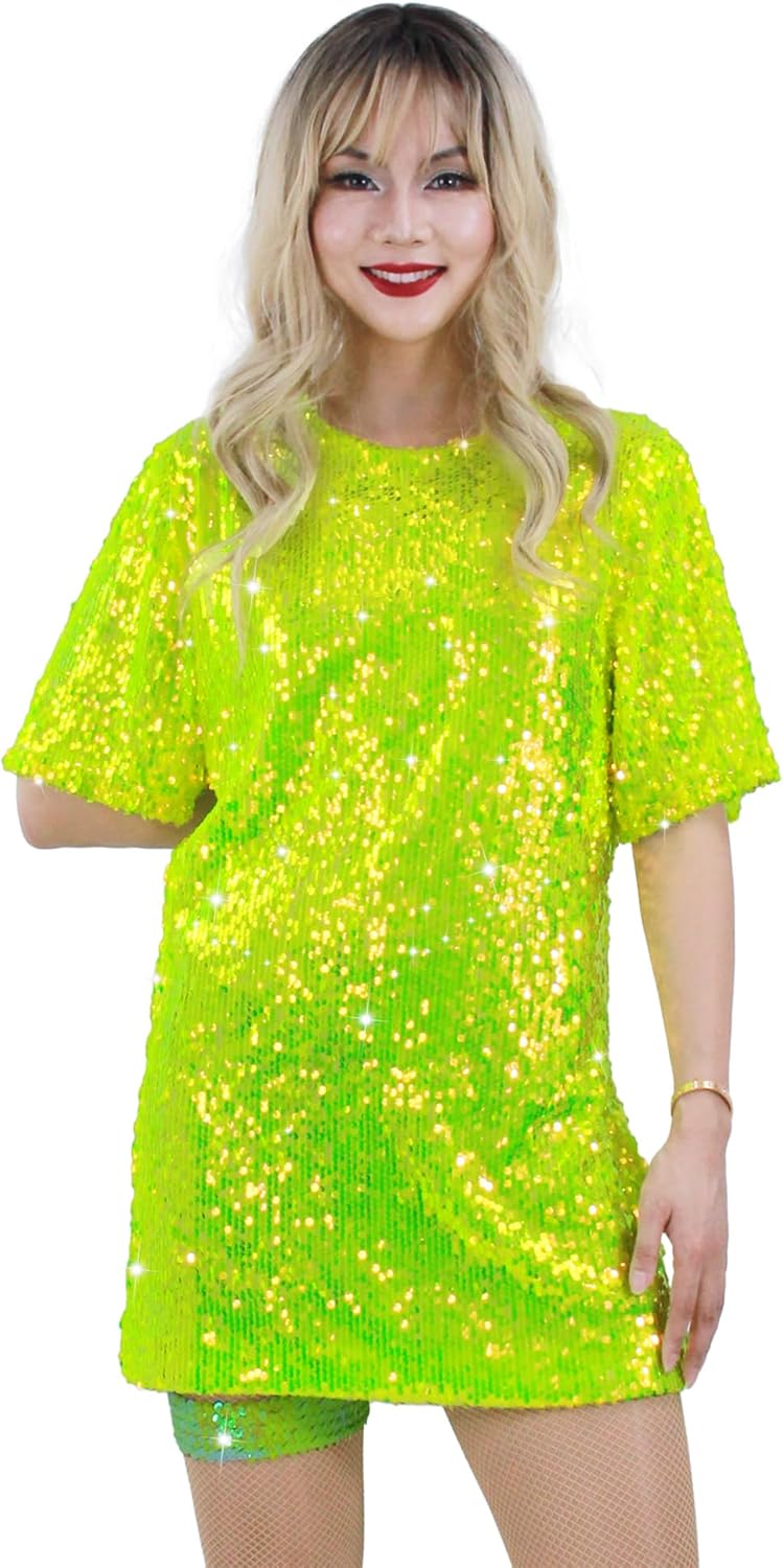 Sparkly Sequin T-Shirt Dress for Party and Club Outfits