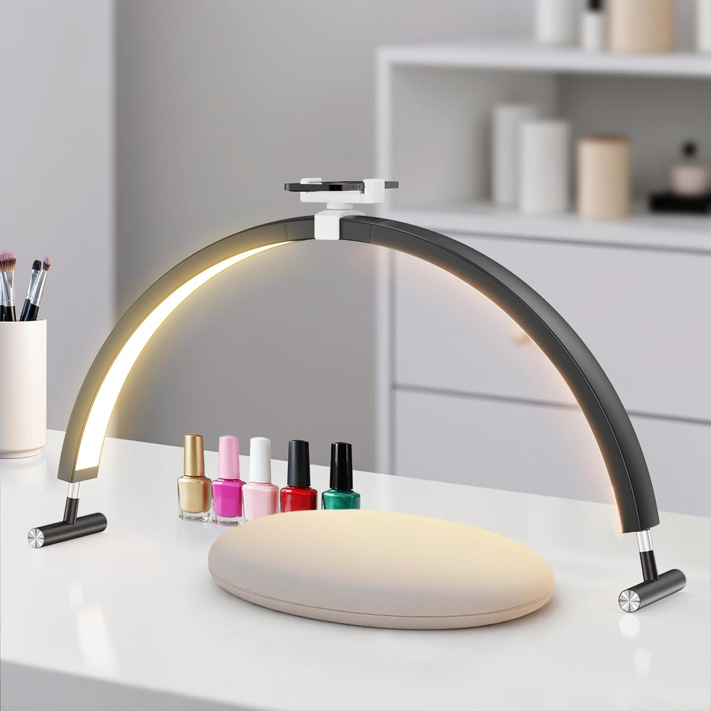 30in LED Half Moon Lamp for Nail Techs with Adjustable Brightness