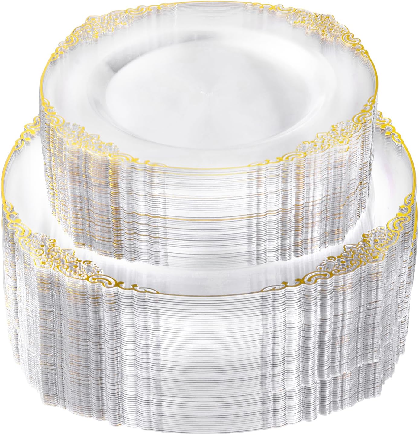 Elegant Clear & Gold Disposable Plates Set for 100 Guests - Perfect for Parties!