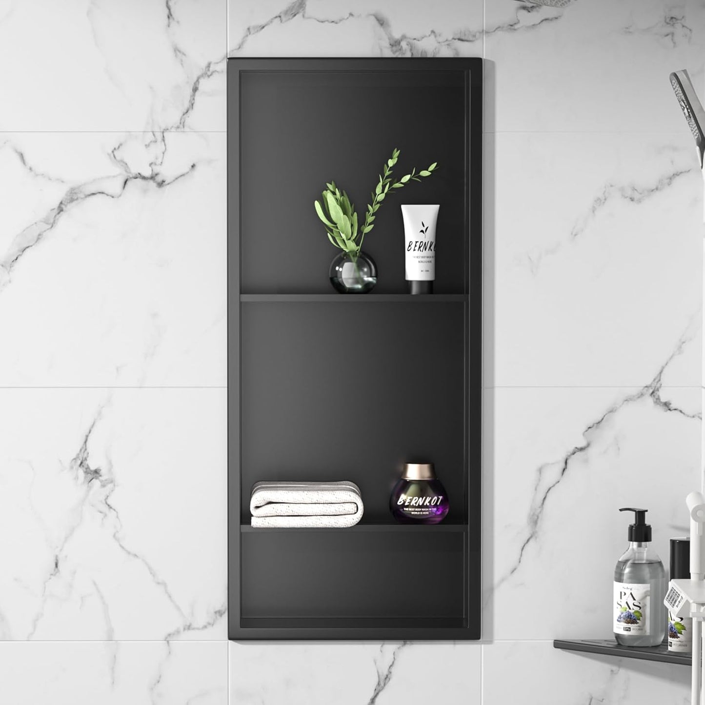 Stainless Steel Shower Niche 30in X 12in Matte Black for Storage