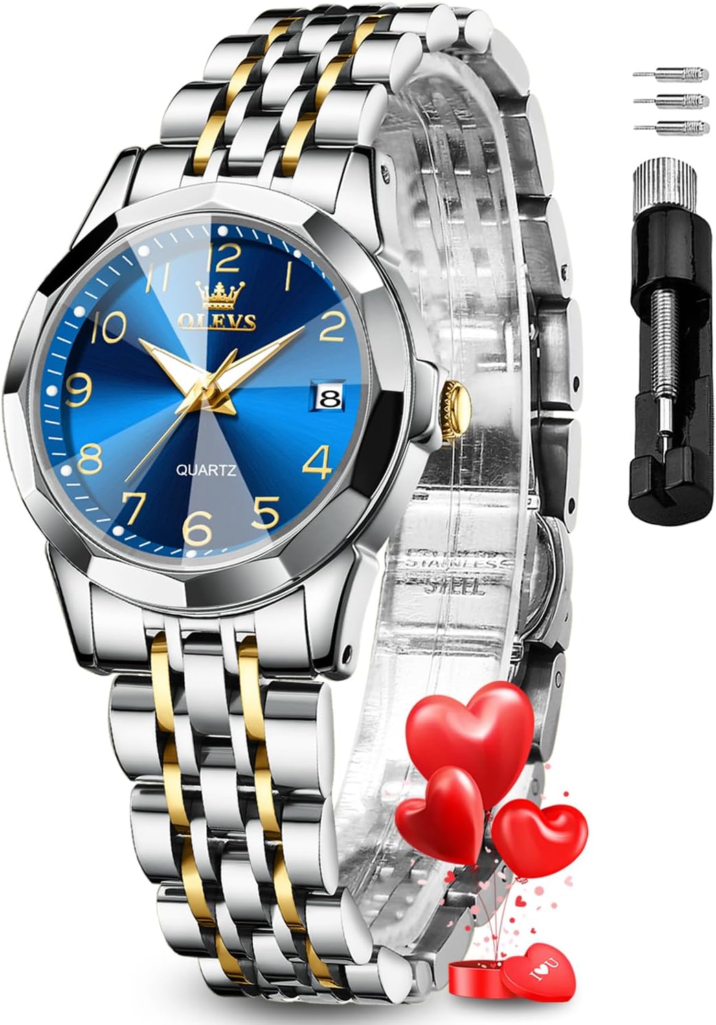 OLEVS Women's Diamond Dress Watch - Stainless Steel Waterproof
