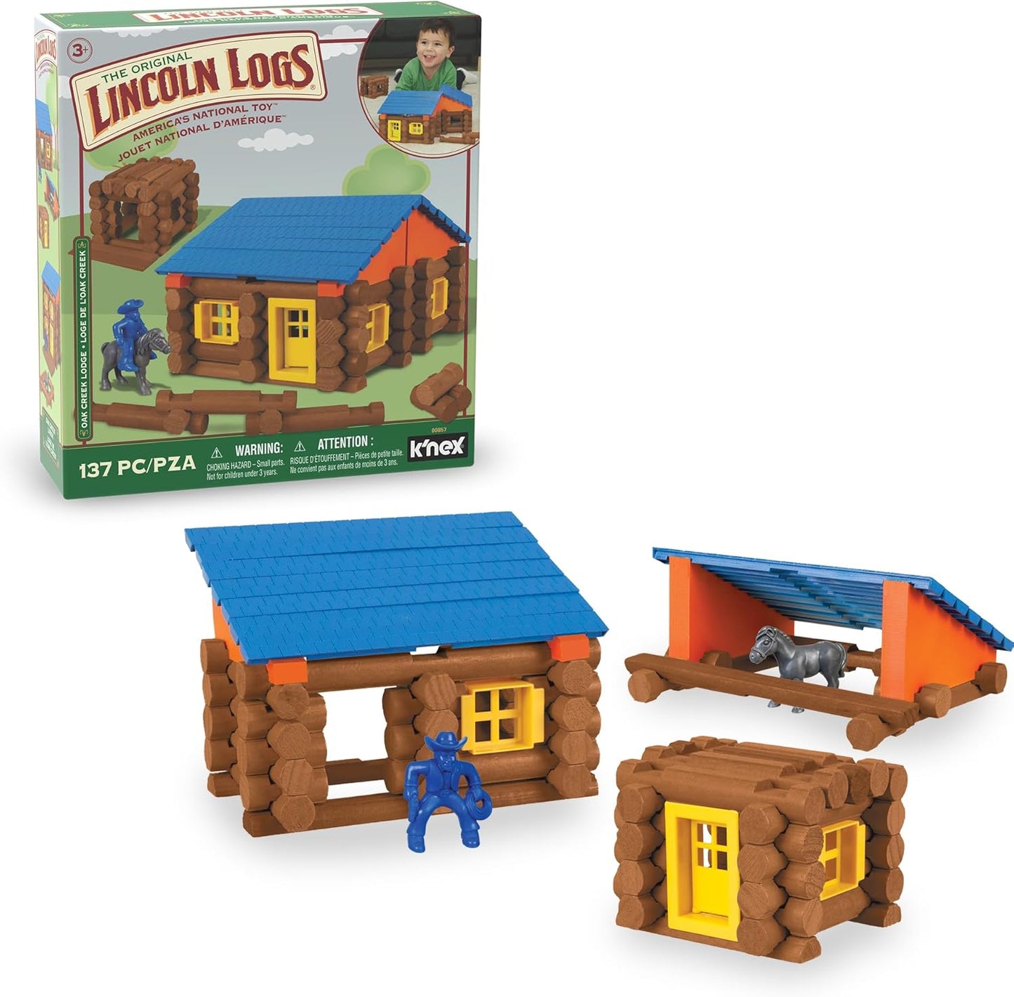 LINCOLN LOGS Oak Creek Lodge - 137 Real Wood Building Pieces
