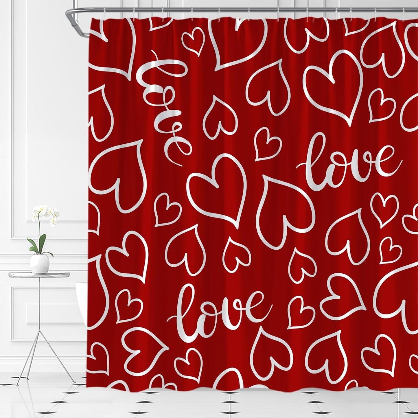 Romantic Red Heart Shower Curtain Set
