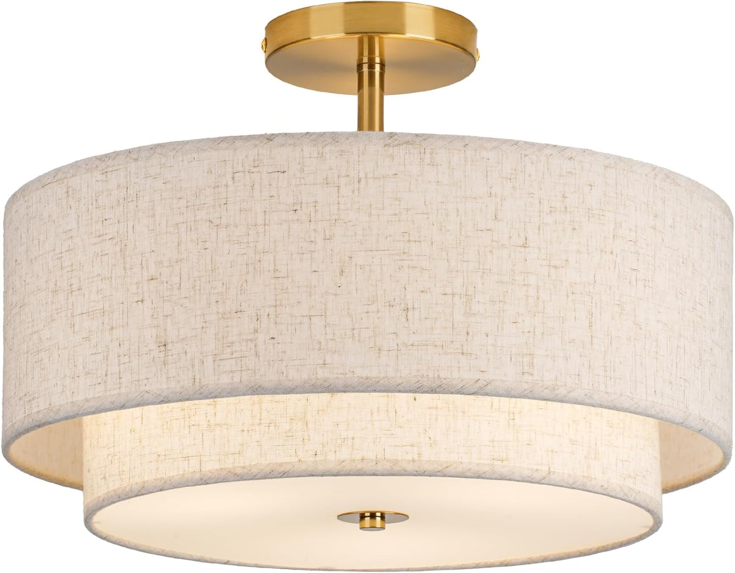 16in Double Drum Gold 3-Light Semi Flush Mount Ceiling Light