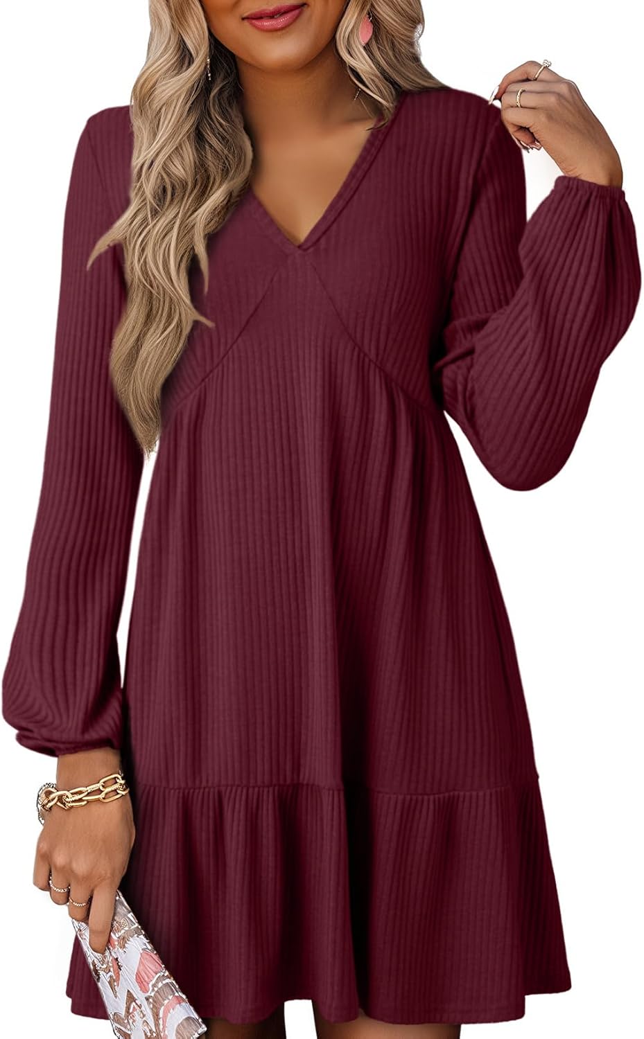 Dokotoo Fall Dresses for Women 2025 Long Sleeve V Neck Mini