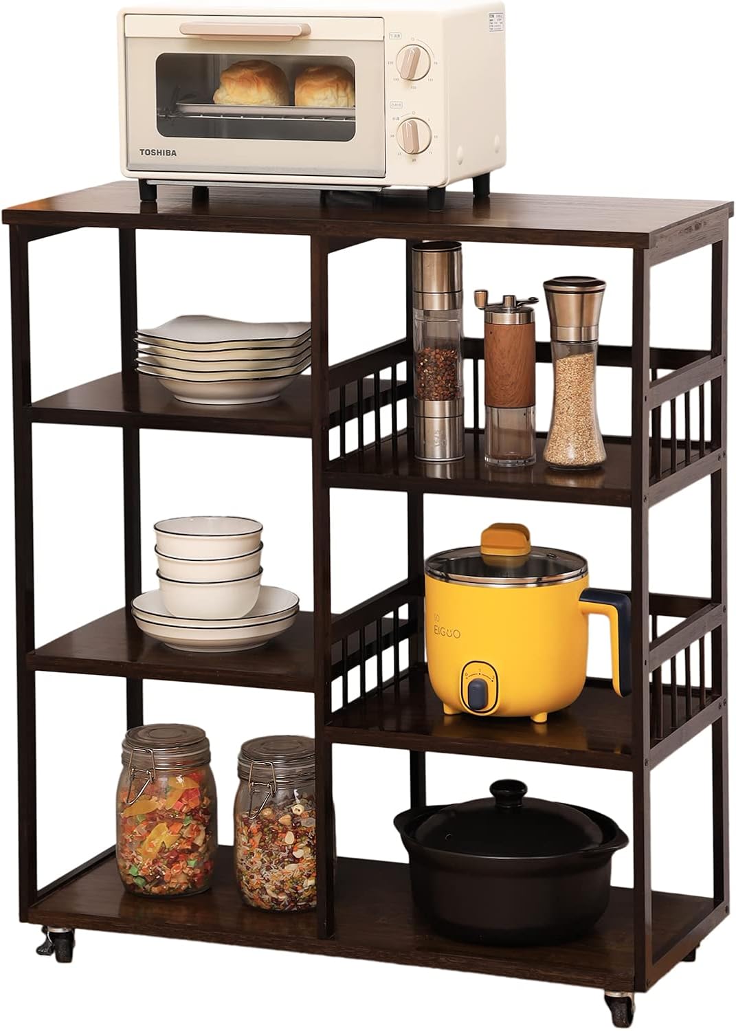 SHUOXIANG 4-Tier Bamboo Storage Cart on Wheels