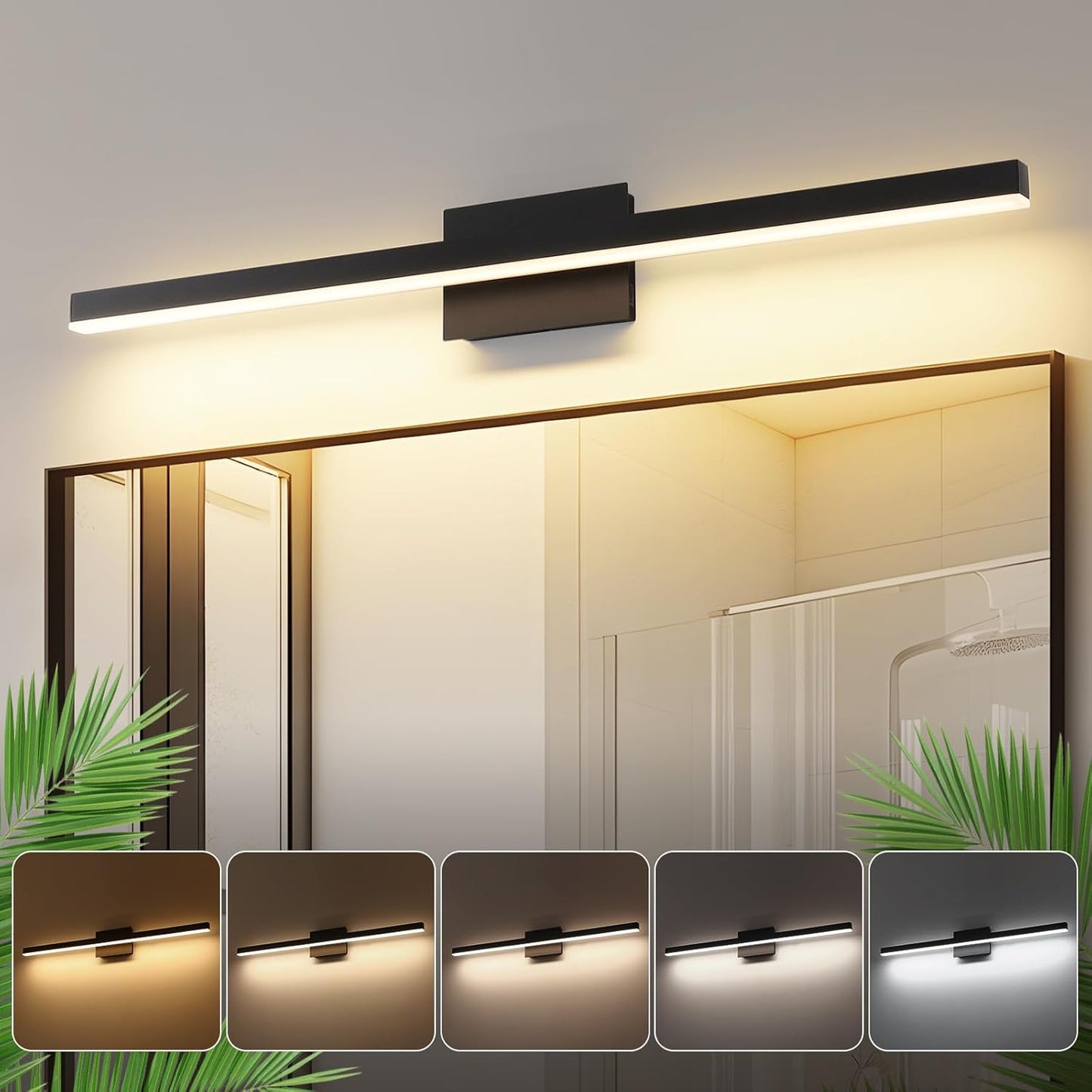Dimmable Black Bathroom Vanity Light with 5 Color Options