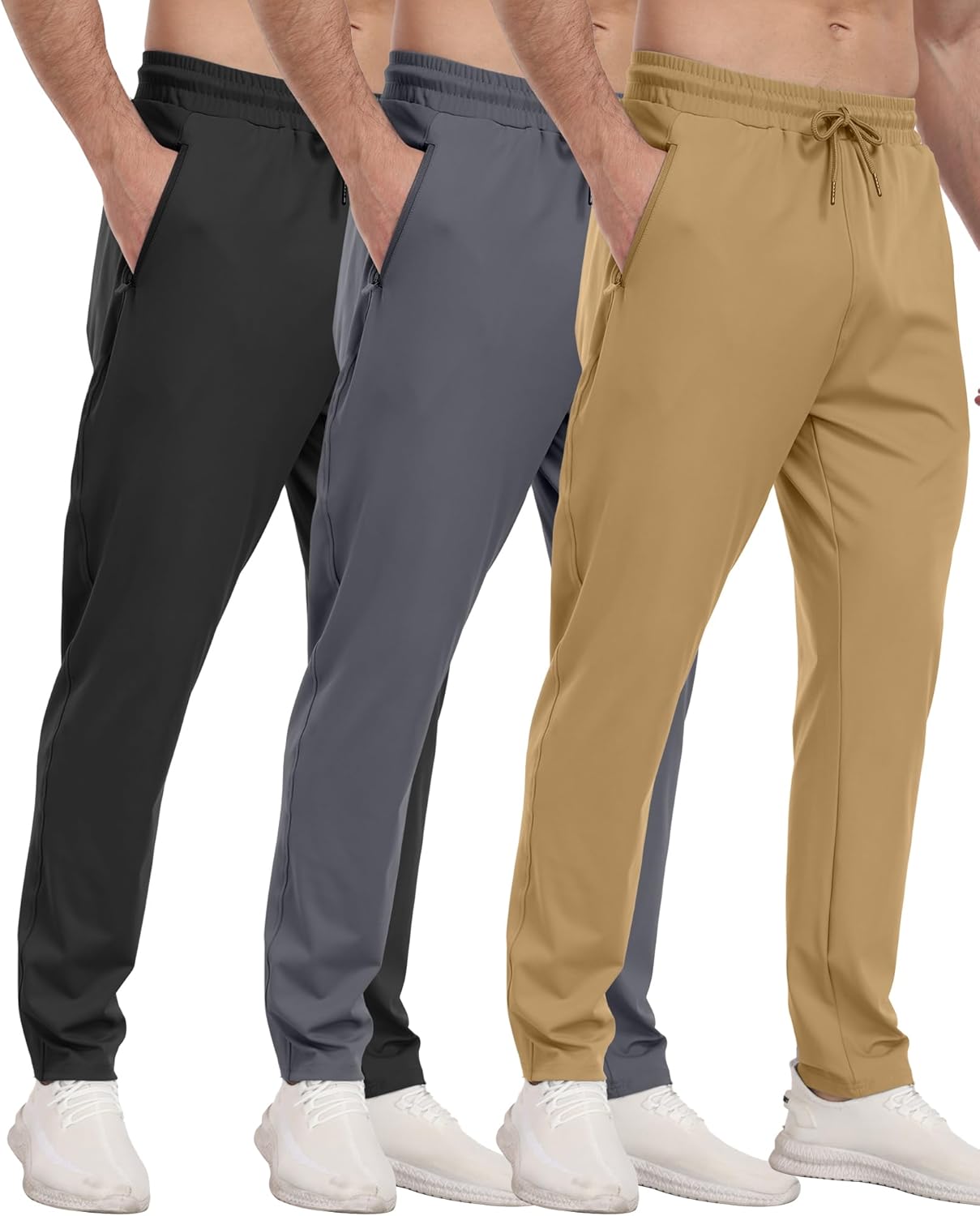 3 Pack Mens Athletic Sweatpants with Zipper Pockets for Gym