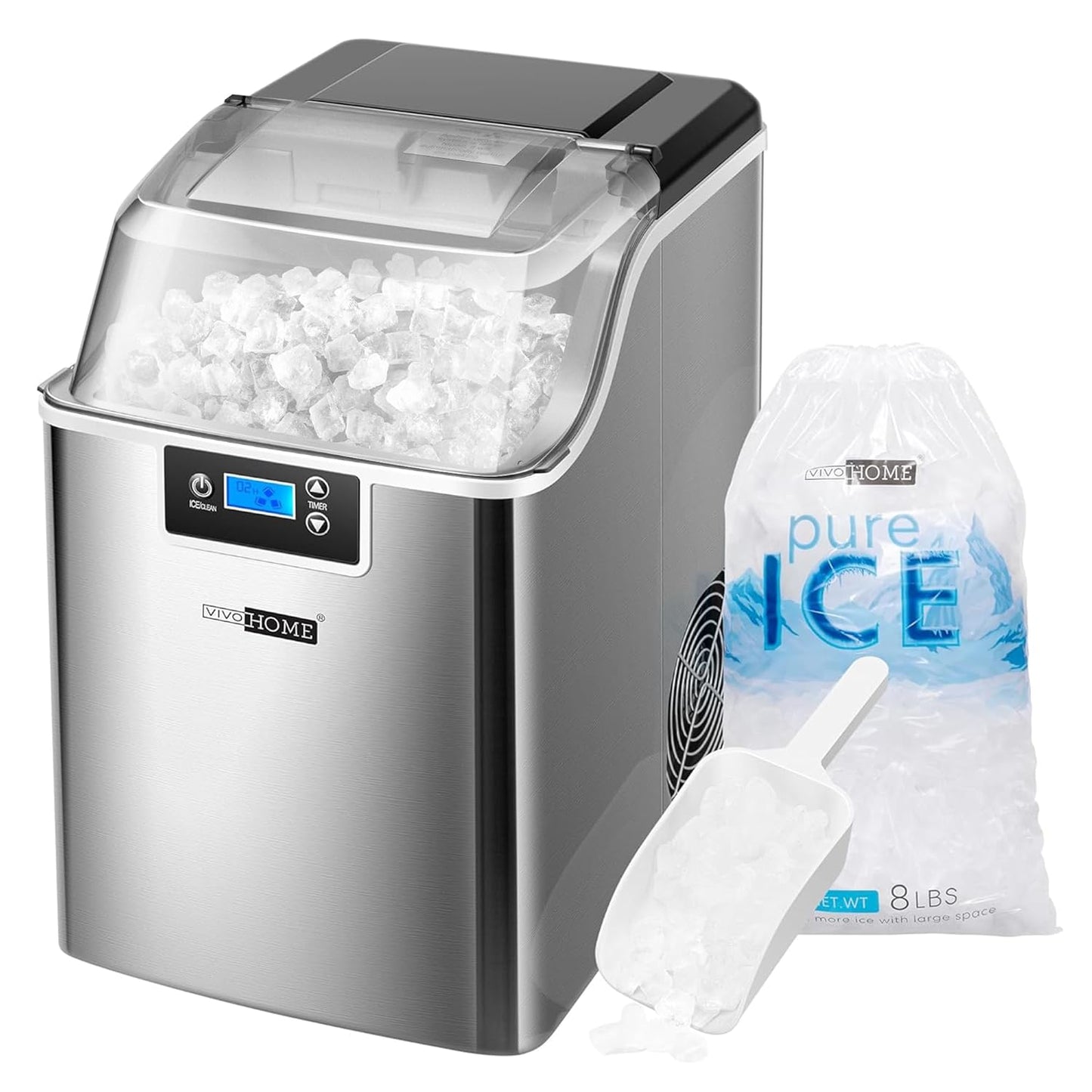 VIVOHOME Pebble Ice Maker, 44lbs/Day, Self-Cleaning, Portable Home Ice Machine