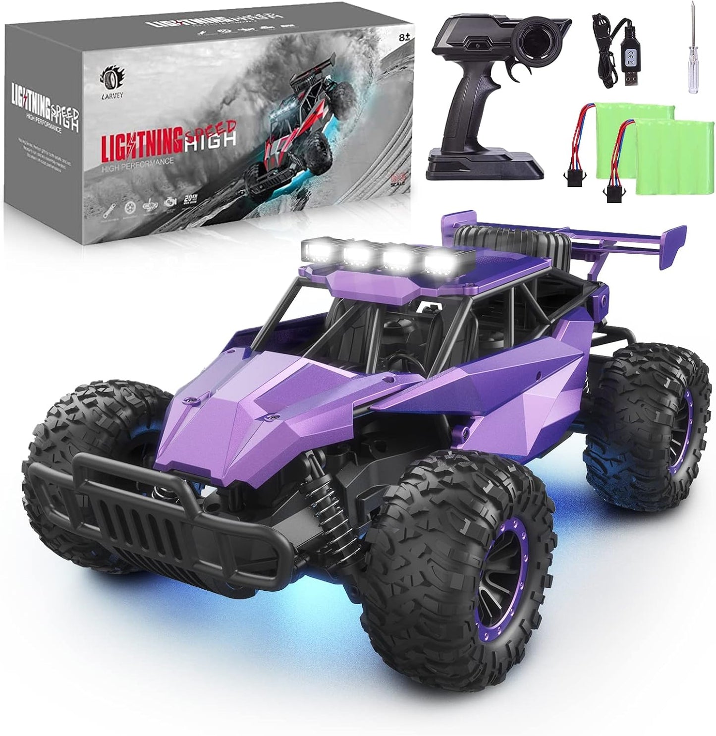 High Speed 1:16 Purple RC Car w/ LED Lights | LARVEY