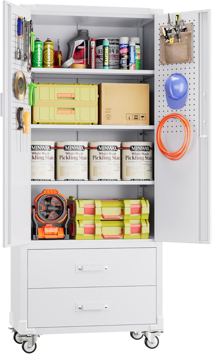 Aobabo Upgraded Metal Garage Storage Cabinet with Wheels and Drawers