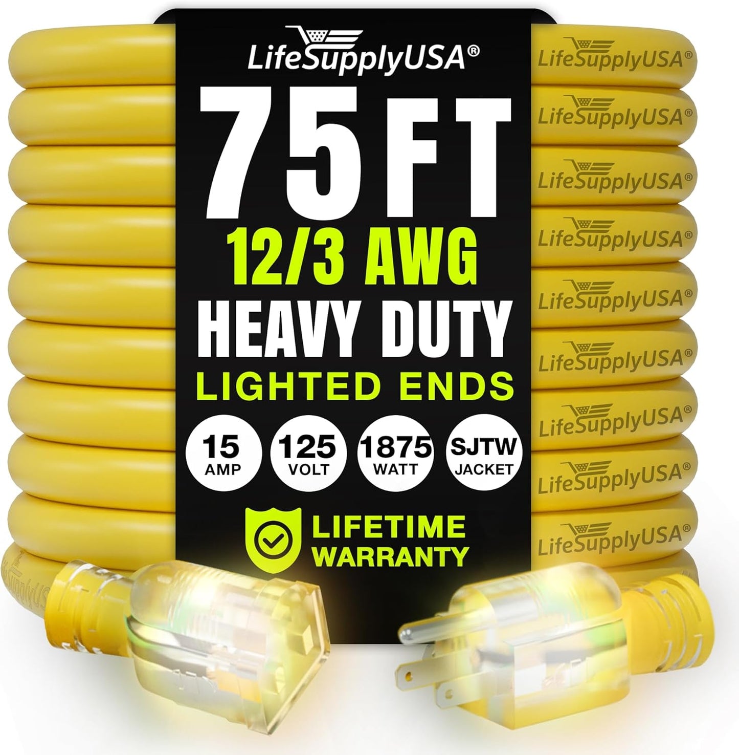 75ft Heavy Duty Extension Cord for Indoor and Outdoor Use