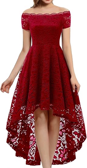 Dressystar Women's Lace Cocktail Dress Hi-Lo Off Shoulder Style