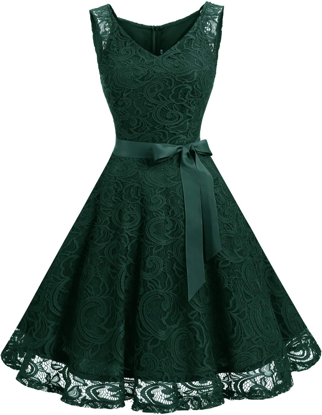 Floral Lace Bridesmaid Party Dress with V Neck Design