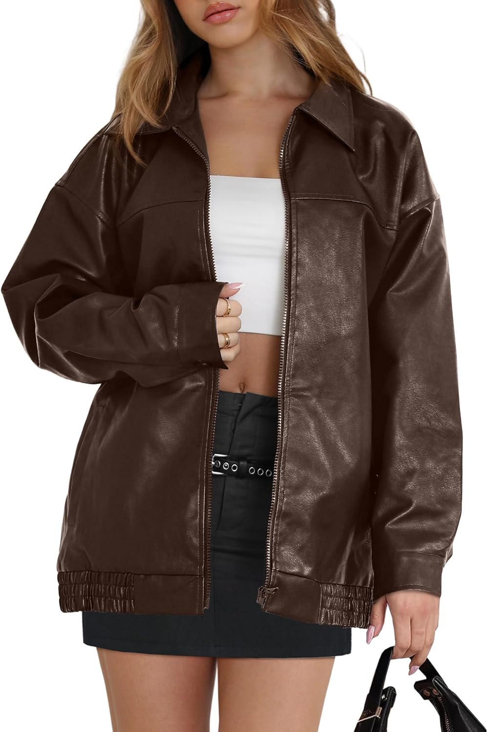 Stylish Faux Suede Oversized Leather Jacket for Women