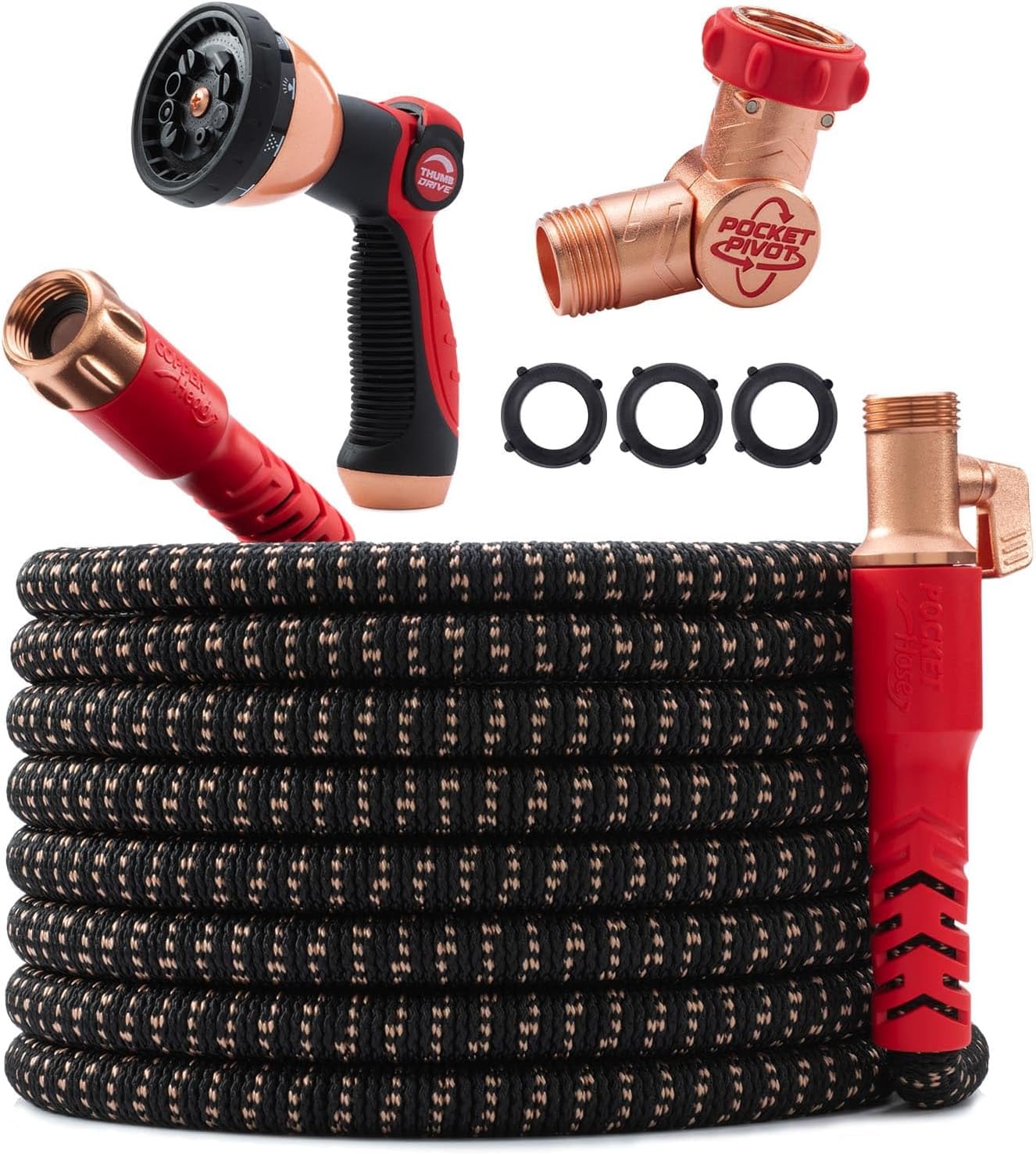 Pocket Hose Copper Head 100FT with Advanced Kink-Proof Design
