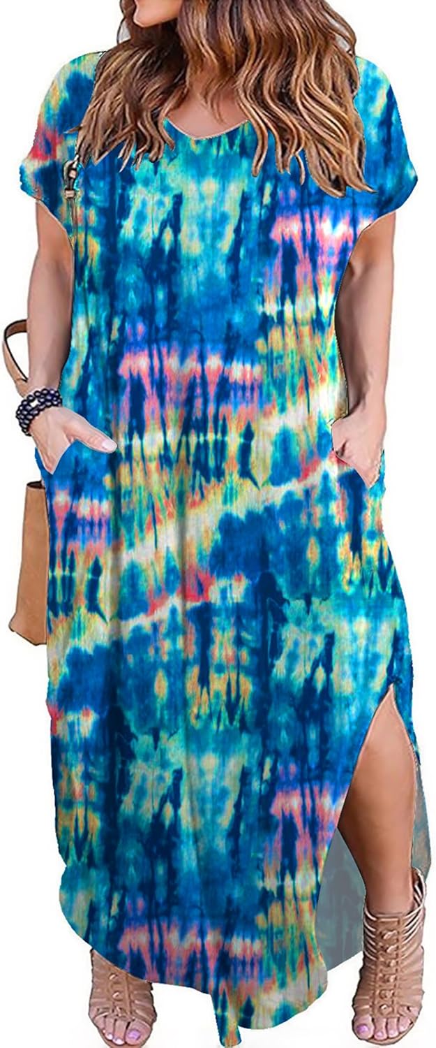 Kancystore Women's Plus Size Casual Maxi Dress with Pockets