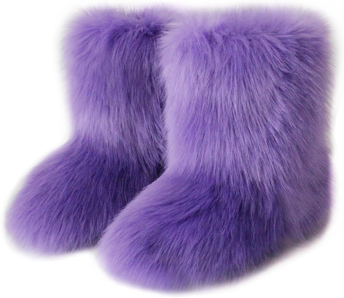 Furry Faux Fur Boots for Women - Cozy Mid Calf Snow Booties