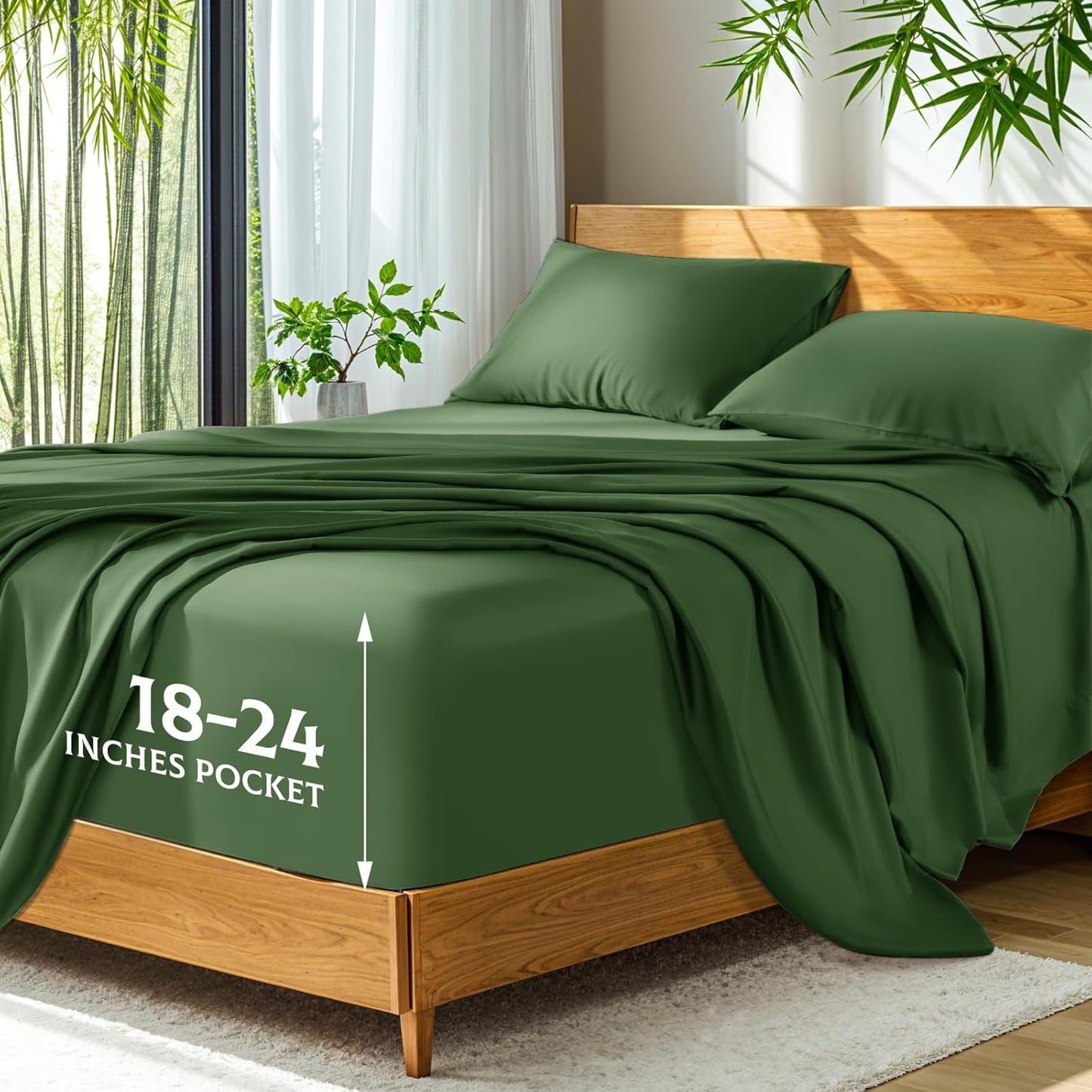 SONORO KATE Ultra Soft Bamboo Sheets for Hot Sleepers, Olive Queen