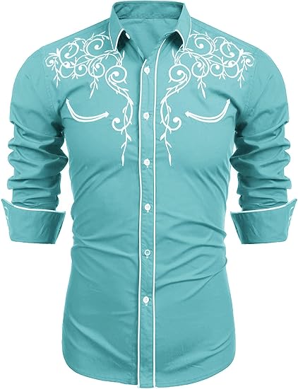 COOFANDY Men's Long Sleeve Embroidered Shirt for Casual Style