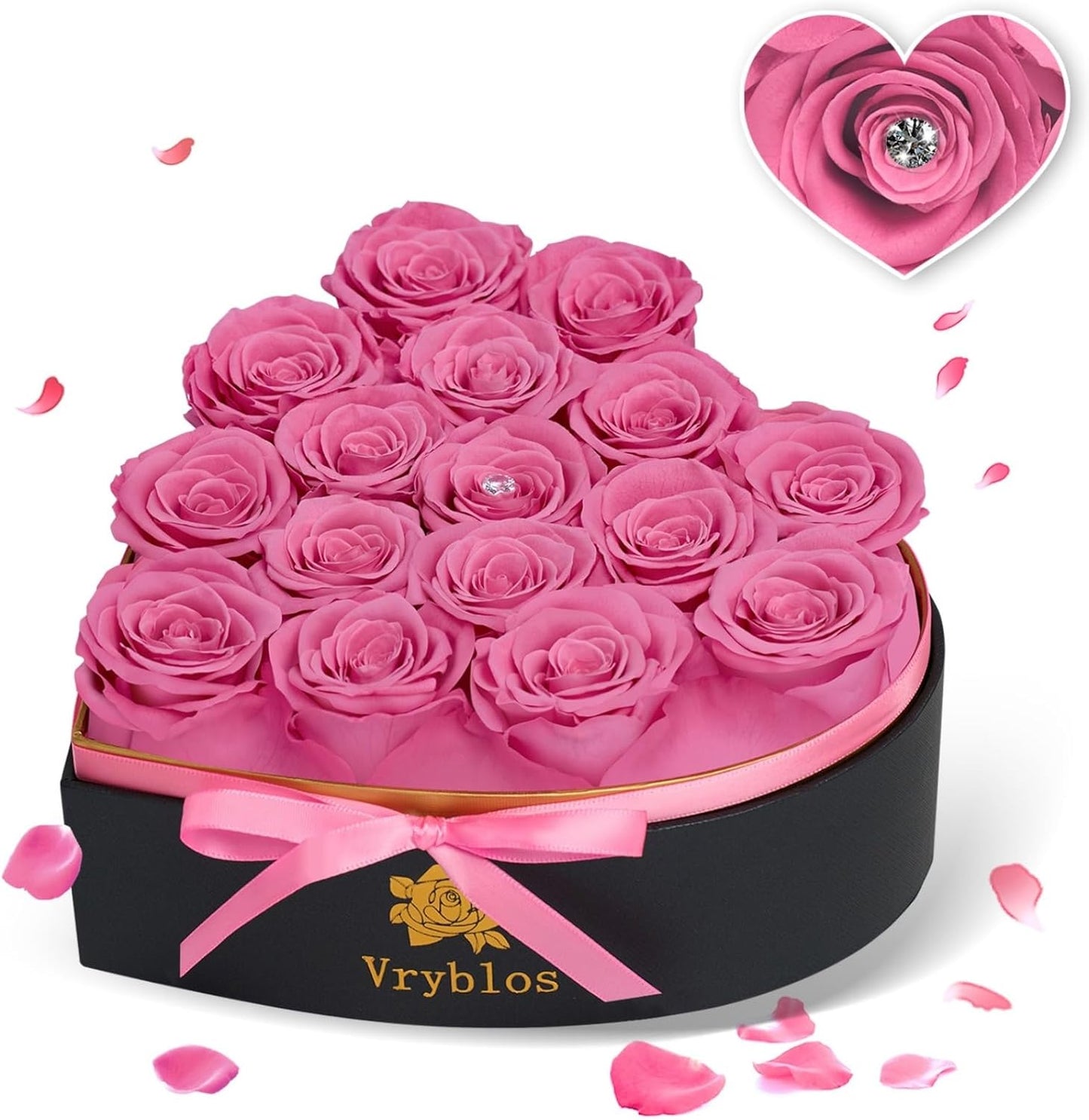 16 Pieces Preserved Blue Roses in Heart Shape Box for Her