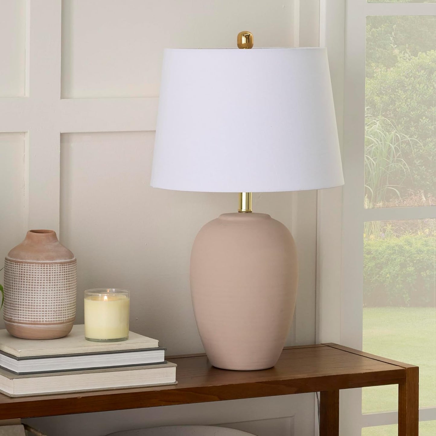Nourison Home Light Pink Ceramic Jar Table Lamp for Any Room