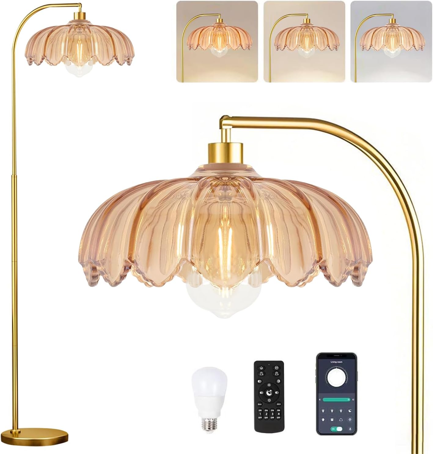 Gold Floor Lamp Dimmable Remote Control for Modern Living Spaces