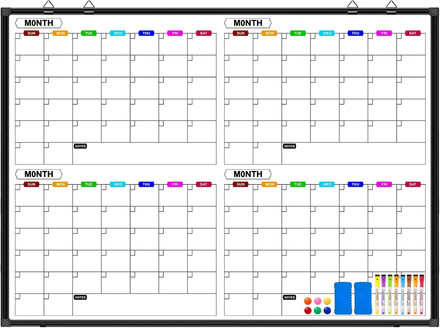 Magnetic 4 Month Dry Erase Calendar Whiteboard for Wall 48in x 36in