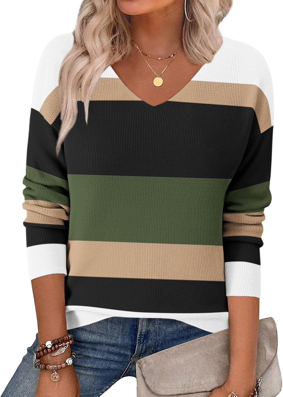 Zeagoo Women's 2025 Fall Sweaters Long Sleeve V Neck Knit Tops