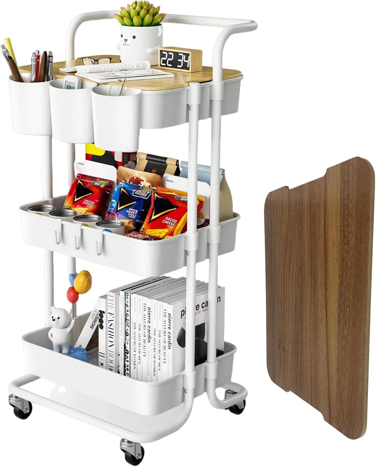 3 Tier Rolling Cart with Metal Handle for Home Organization