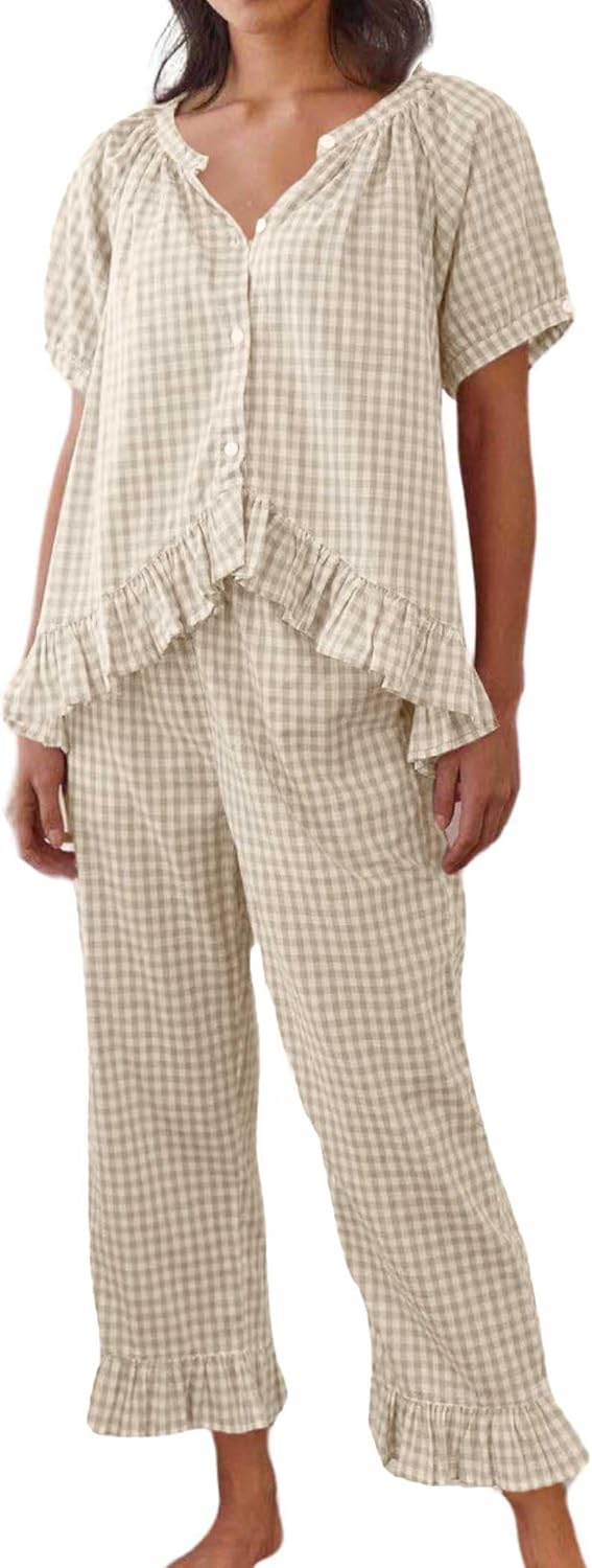 Womens Gingham Pajama Set for Cozy Nights and Relaxed Days