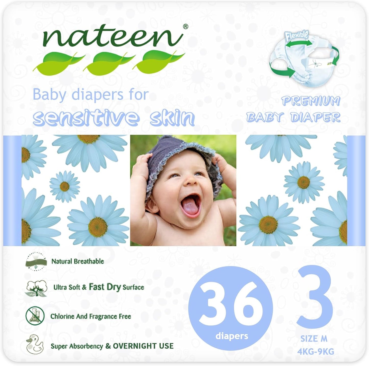 Nateen Premium Baby Diapers: Ultra Thin & Gentle Overnight Protection