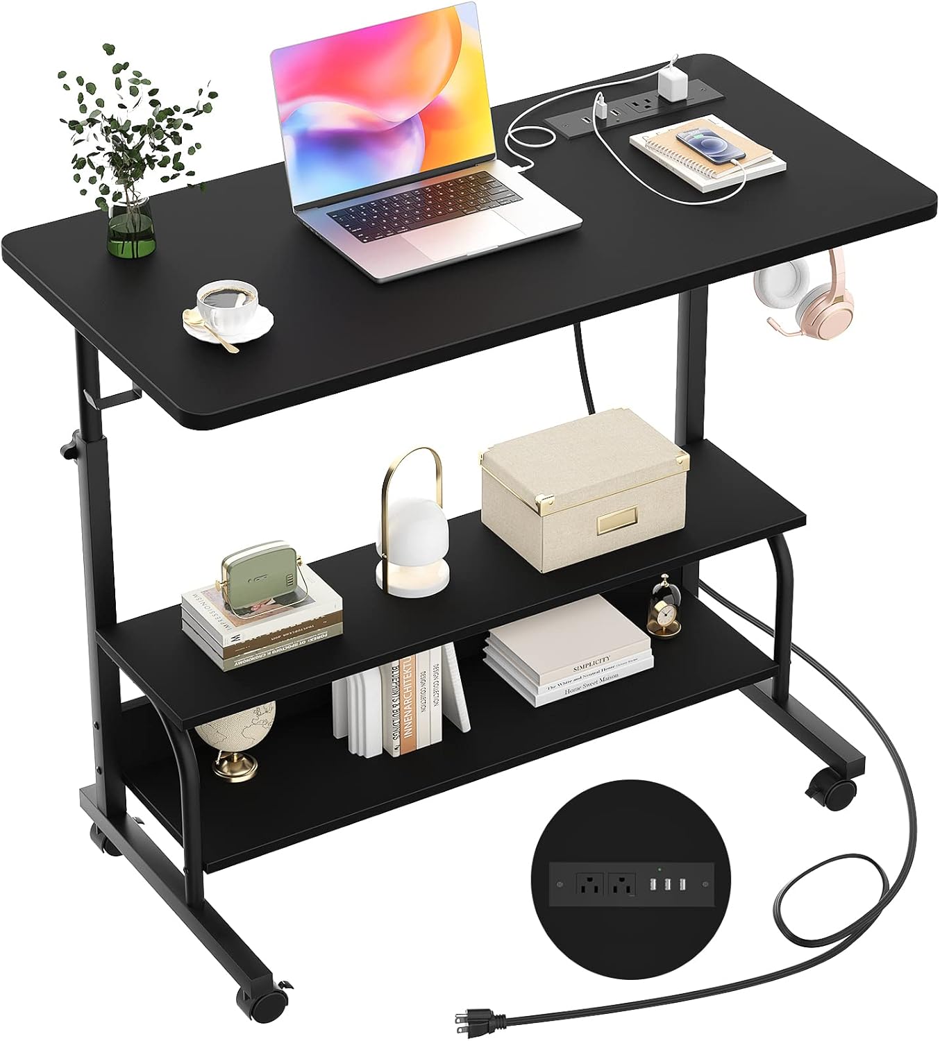 Portable Standing Desk with Power Outlets for Home Office