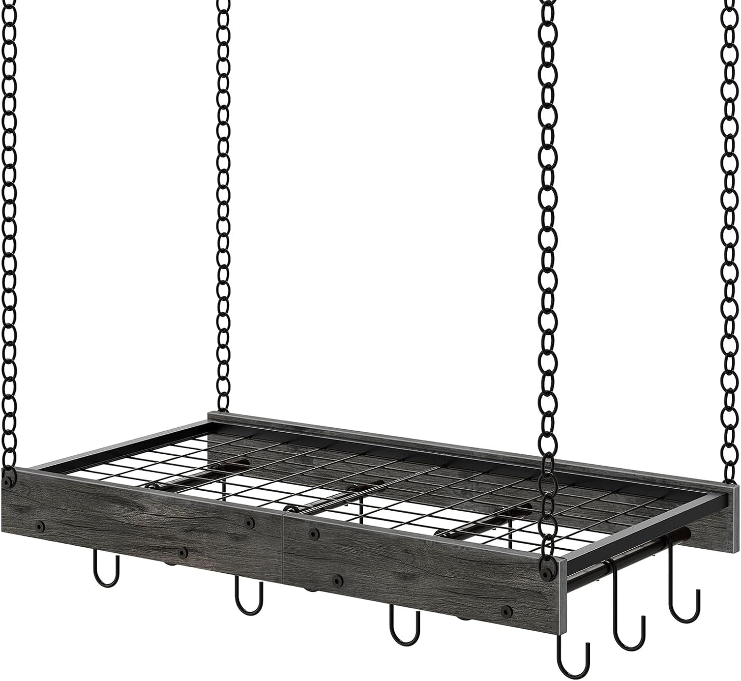 Hanging Pot Rack for Kitchen Storage with 12 Hooks, Charcoal Black
