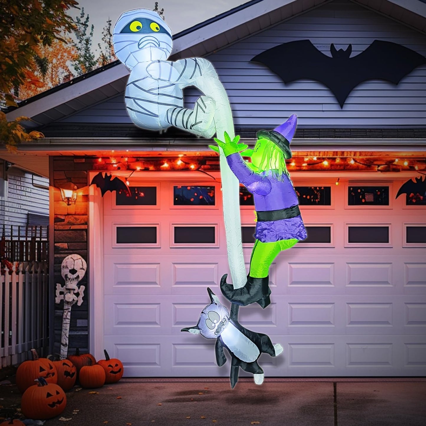 8FT Halloween Inflatables Mummy Witch Black Cat Roof Decor