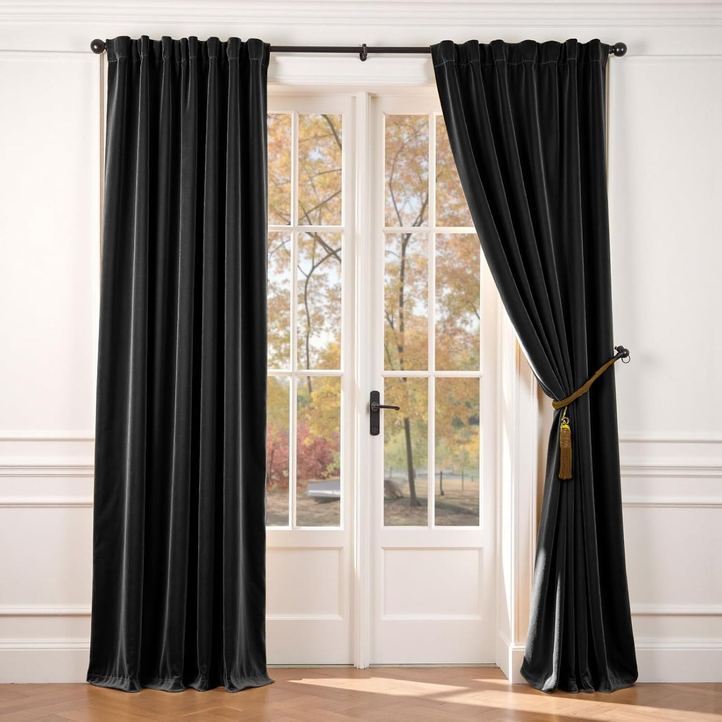Lazzzy Velvet Curtains Black Thermal Insulated Drapes for Luxury