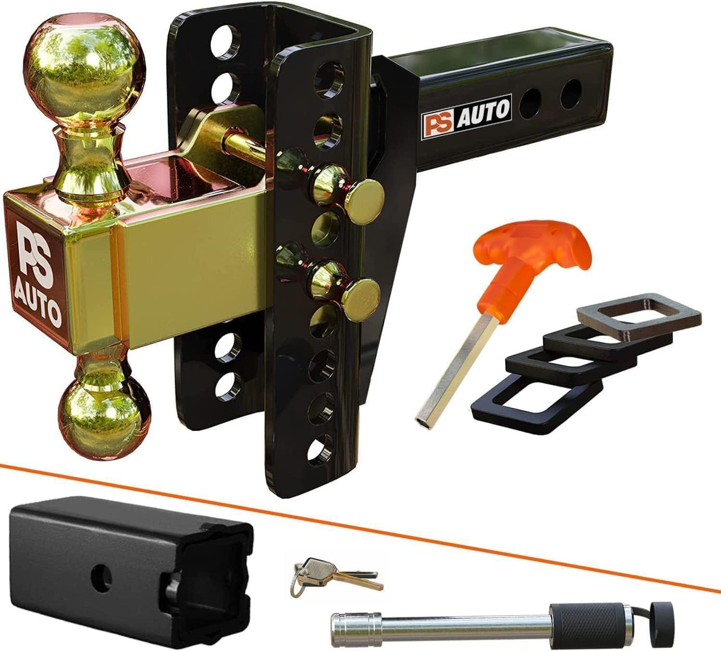 PSAUTO Adjustable Ball Mount Trailer Hitch for Heavy Towing