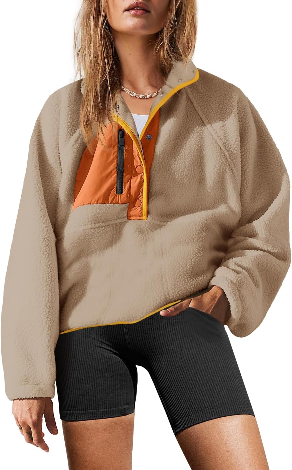 Yanekop Womens Fuzzy Fleece Pullover Sherpa Jacket with Pockets