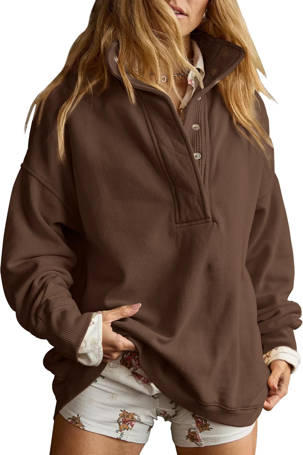 Gacaky Oversized Casual Sweatshirt for Women with Button Henley