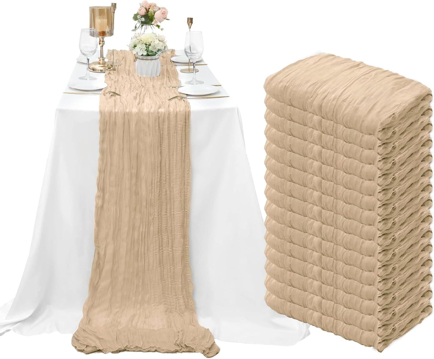 15 Pack Beige Cheesecloth Table Runner for Rustic Decor