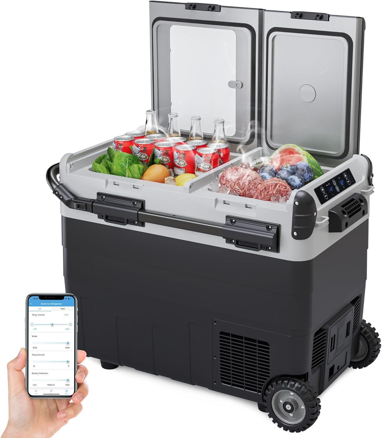 53QT Portable Car Refrigerator with Bluetooth Control for Travel