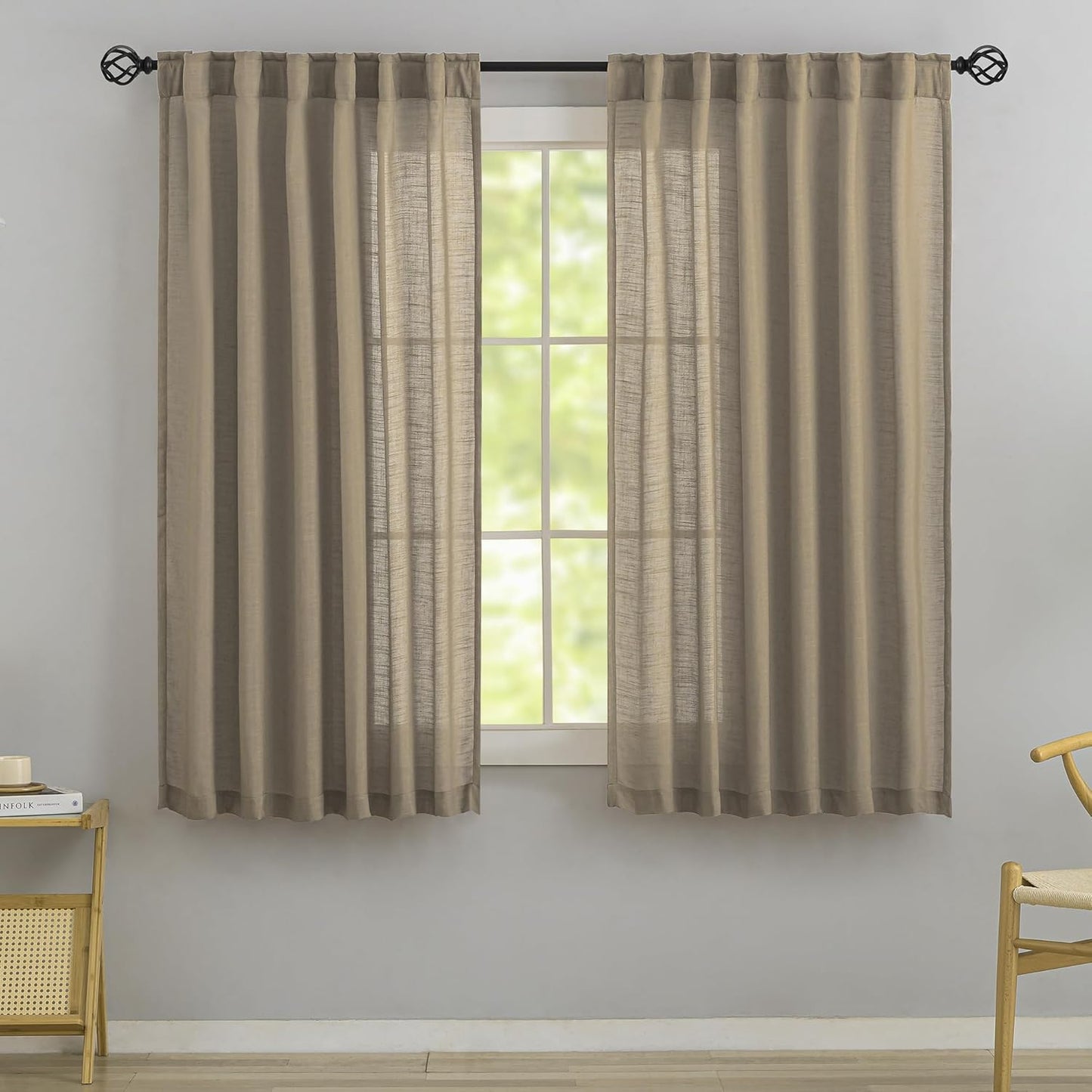 DONREN Flax Linen Curtains for Rustic Farmhouse Decor - 72 in