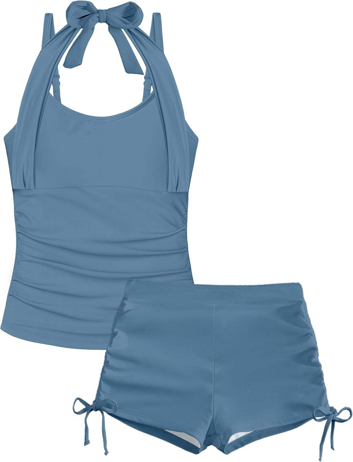Girls Swimsuit 2 Piece Halterneck Tankini with Drawstring Shorts
